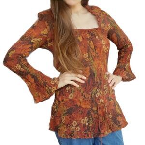 Joesphine Chaus Women brown floral silk top.